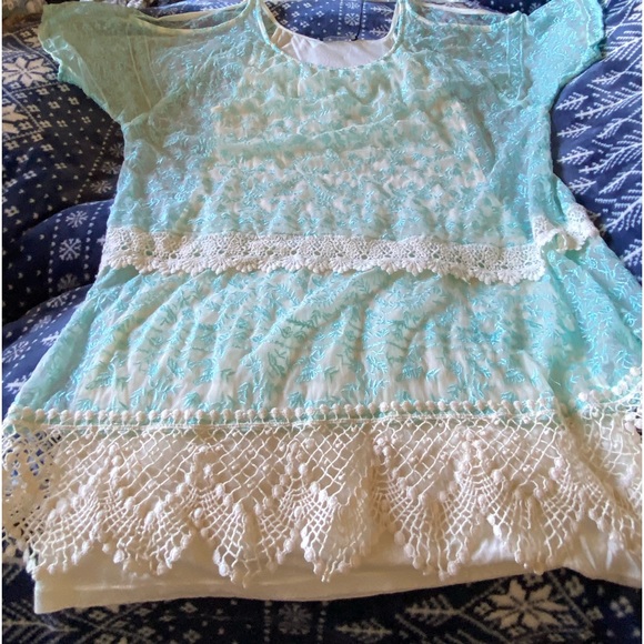 Gypsy 05 Crochet Lace Eyelet Beach Dress Tie Cold Shoulder - Picture 17 of 17